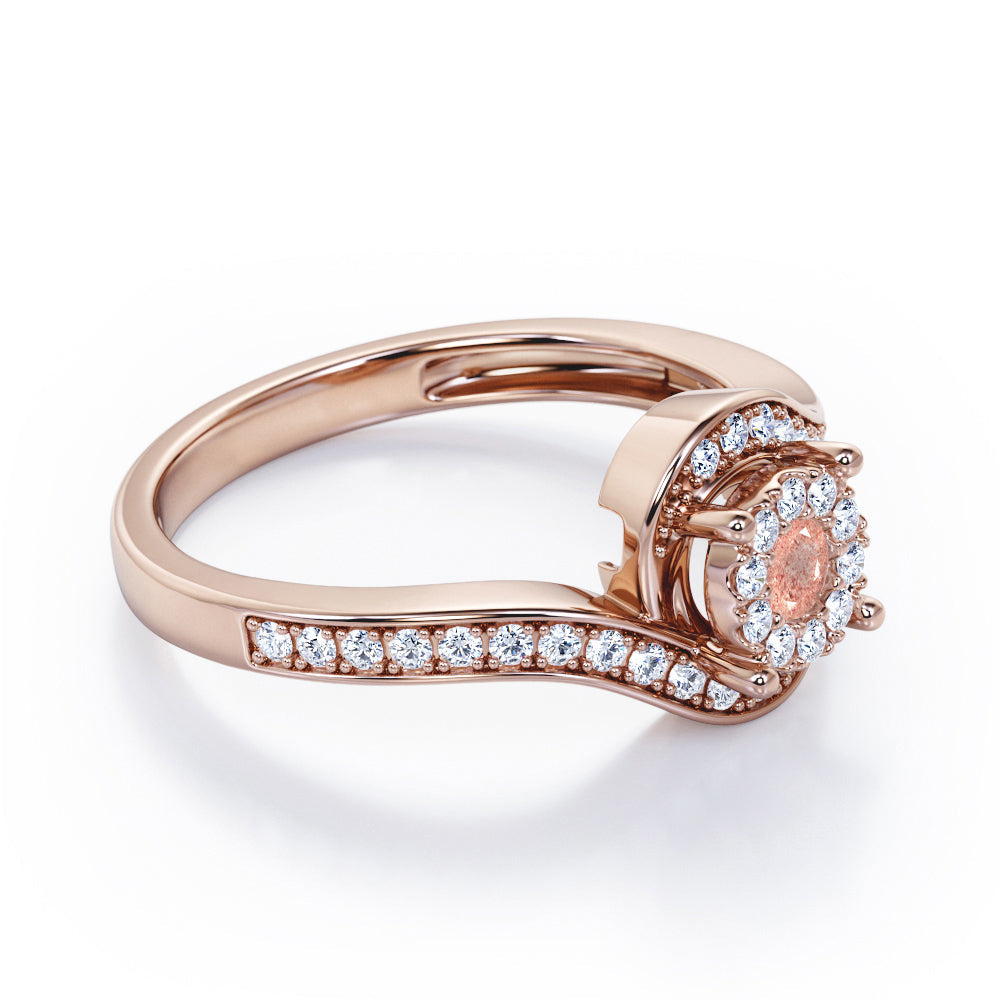 Wrapped Round 0.65 carat Round Strawberry Quartz and diamond Bypass Engagement Ring in Rose Gold