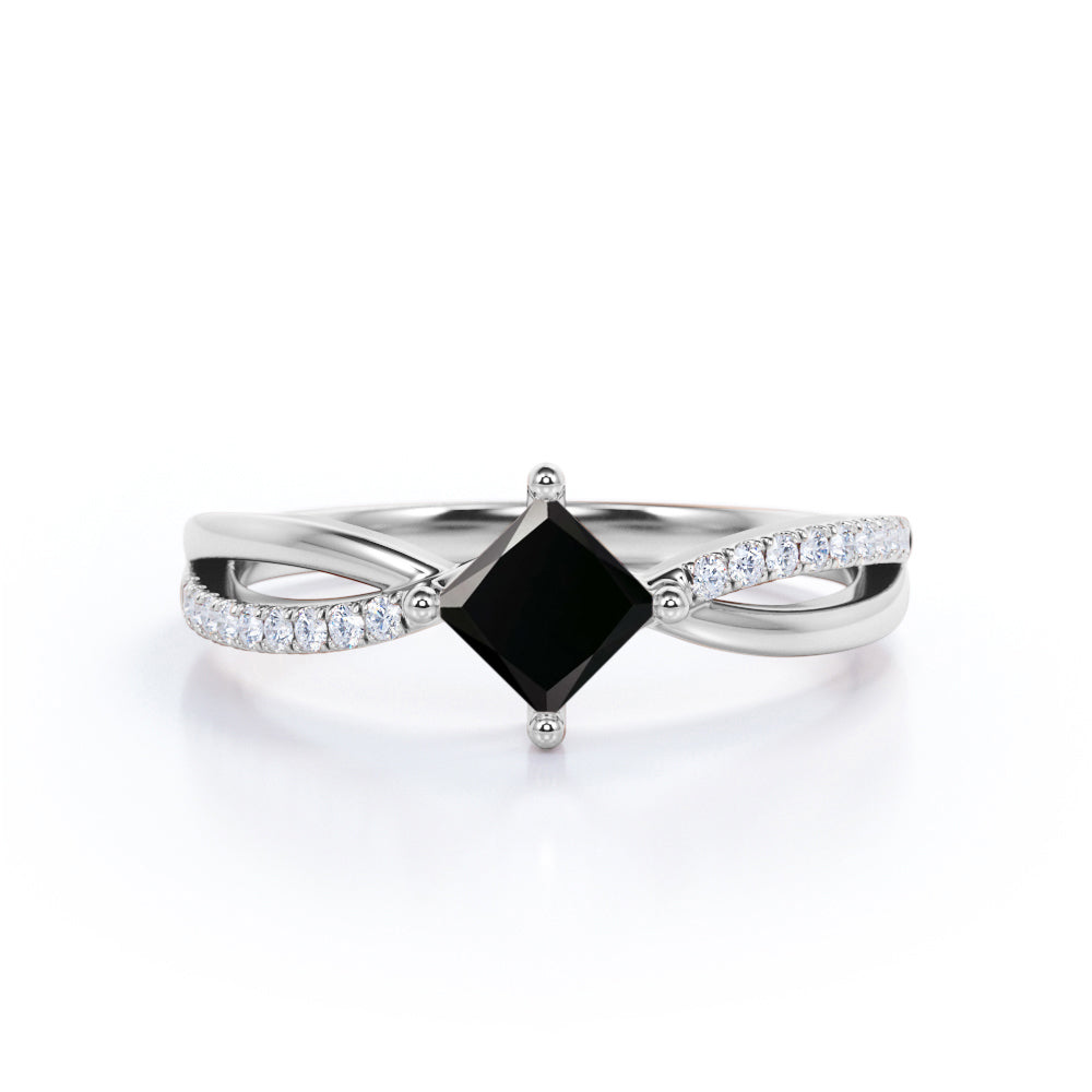 1 carat princess cut Black Diamond infinity engagement ring in white gold