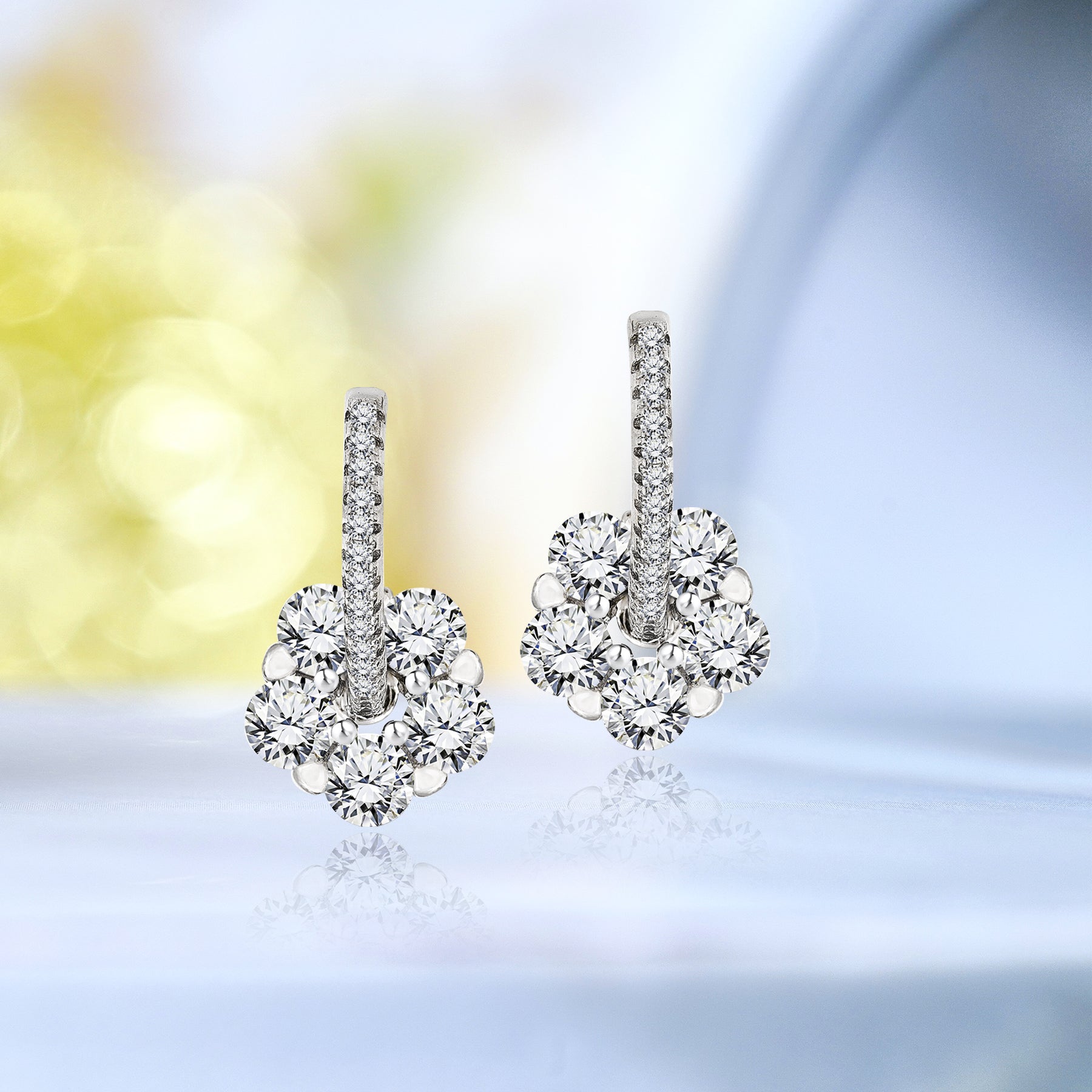 2.5 Carat Cluster Flower Drop Earrings in Silver - Fashion Earrings - Gift for Her