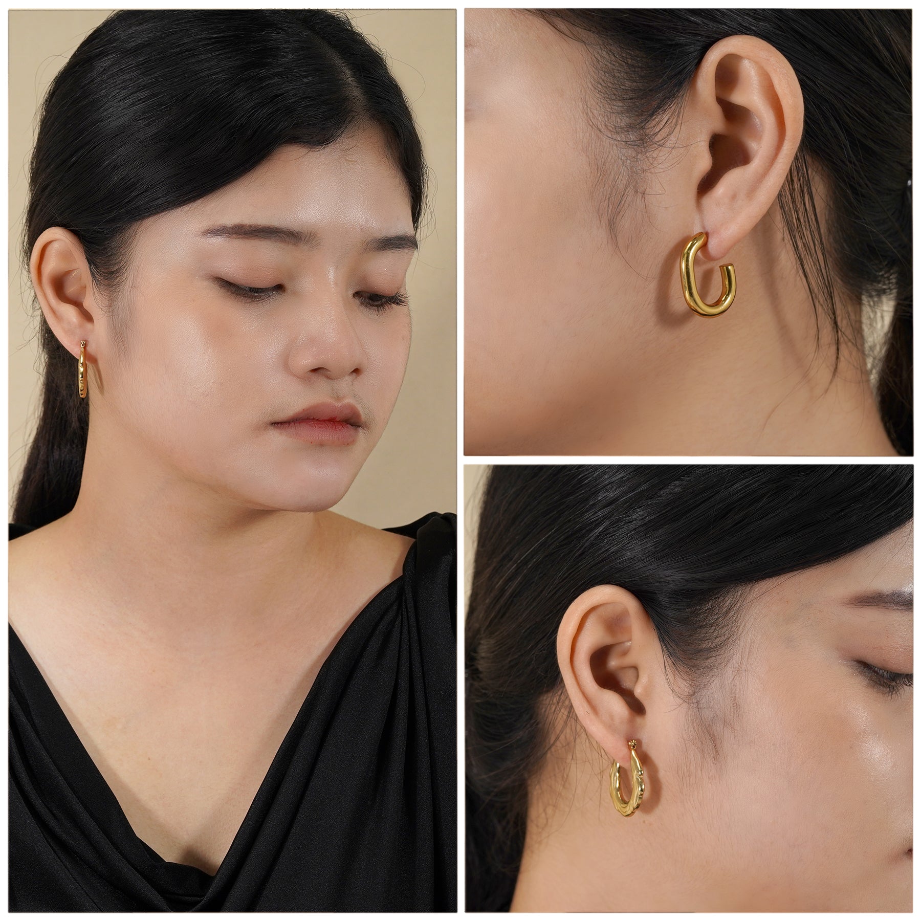 3 Pairs Women Earrings MultiPack Gift Set in Yellow Gold Plating, Light Weight, Chunky, Huggie Hoop Earrings, Earrings Gift set for all occasion