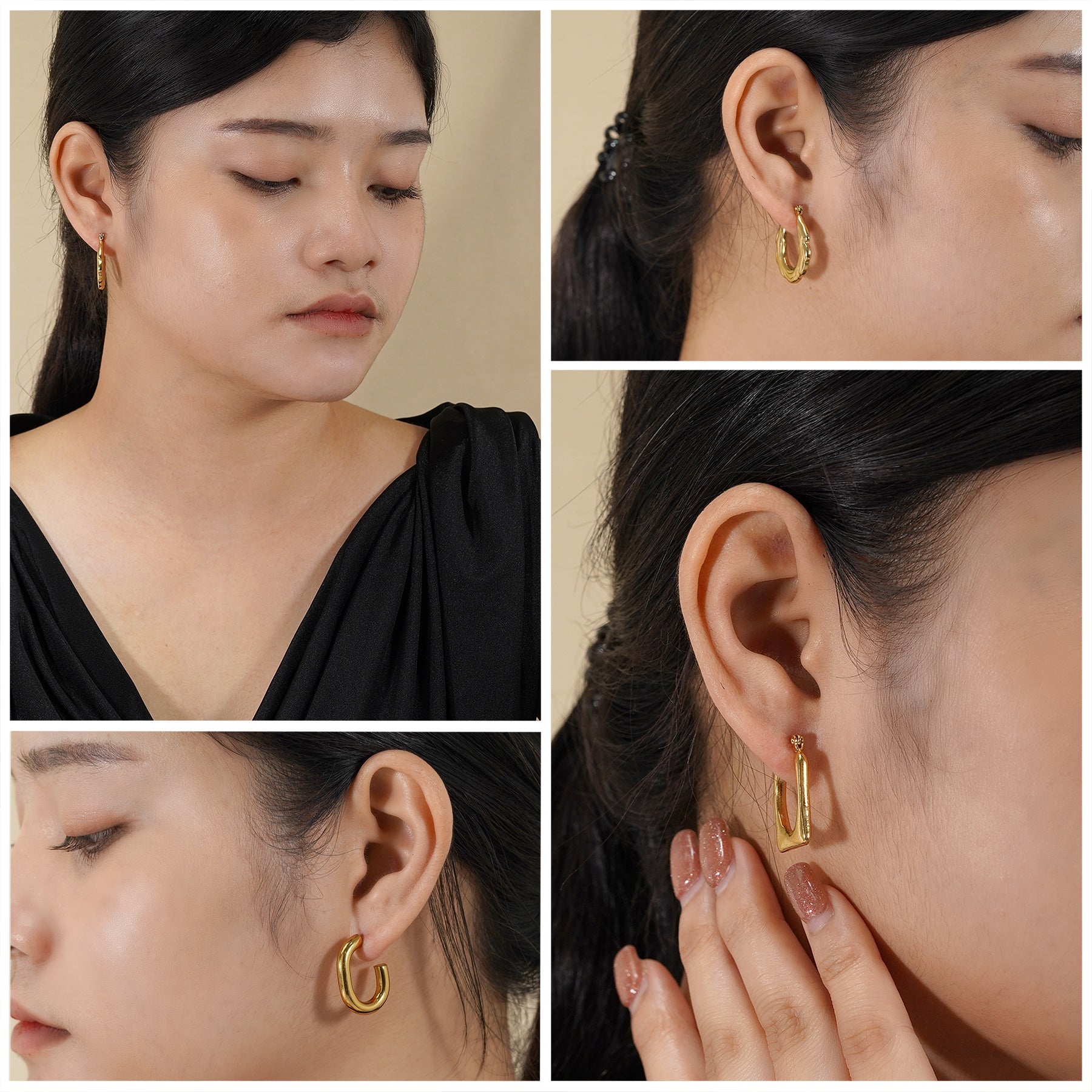 6 Pairs Multipack Earrings in Yellow Gold Plating - Chunky Lightweight Earrings for Women