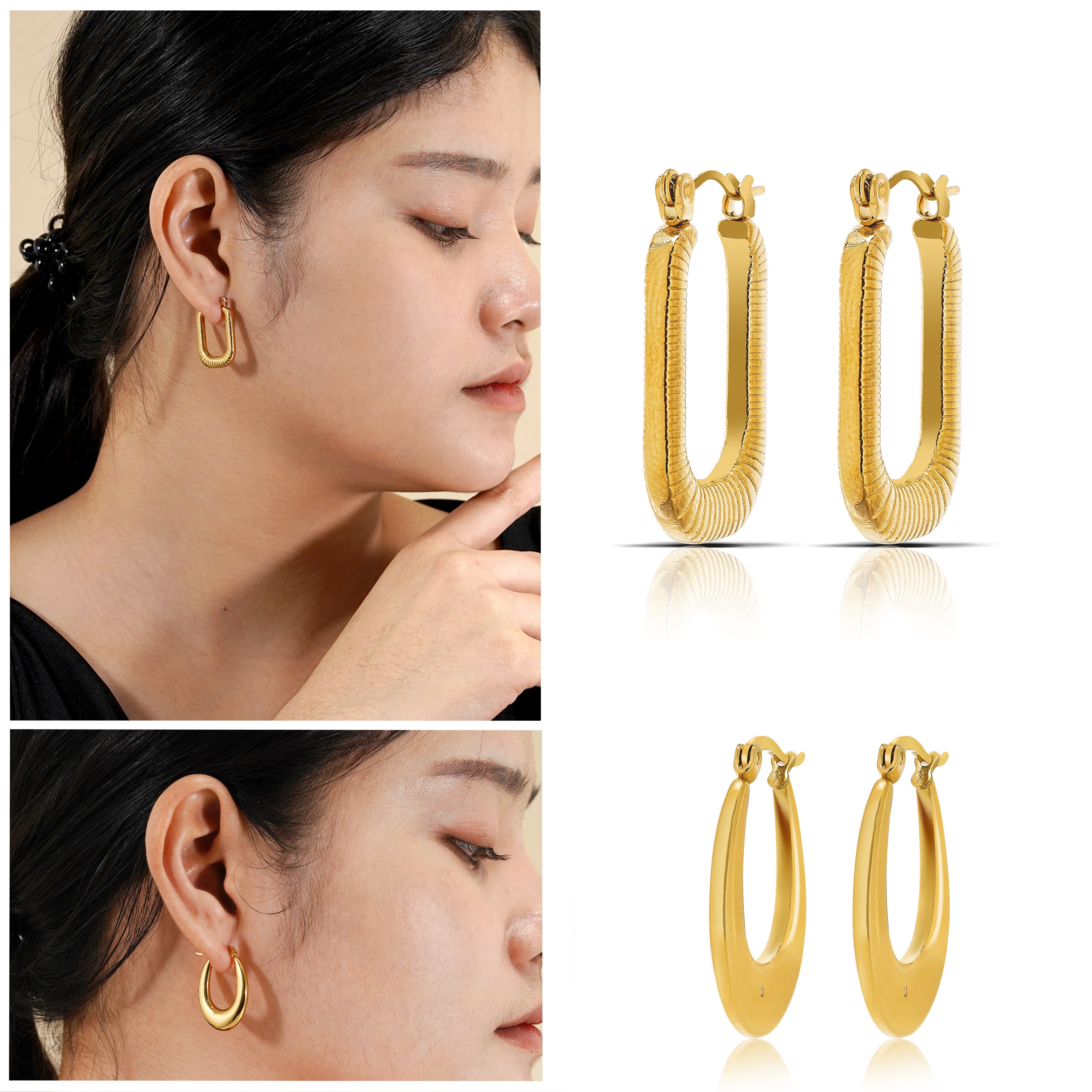 6 Pairs Geometric Shapes Latchback Earrings Set in Yellow Gold Plated - Multipack - Women's Fashion Earrings