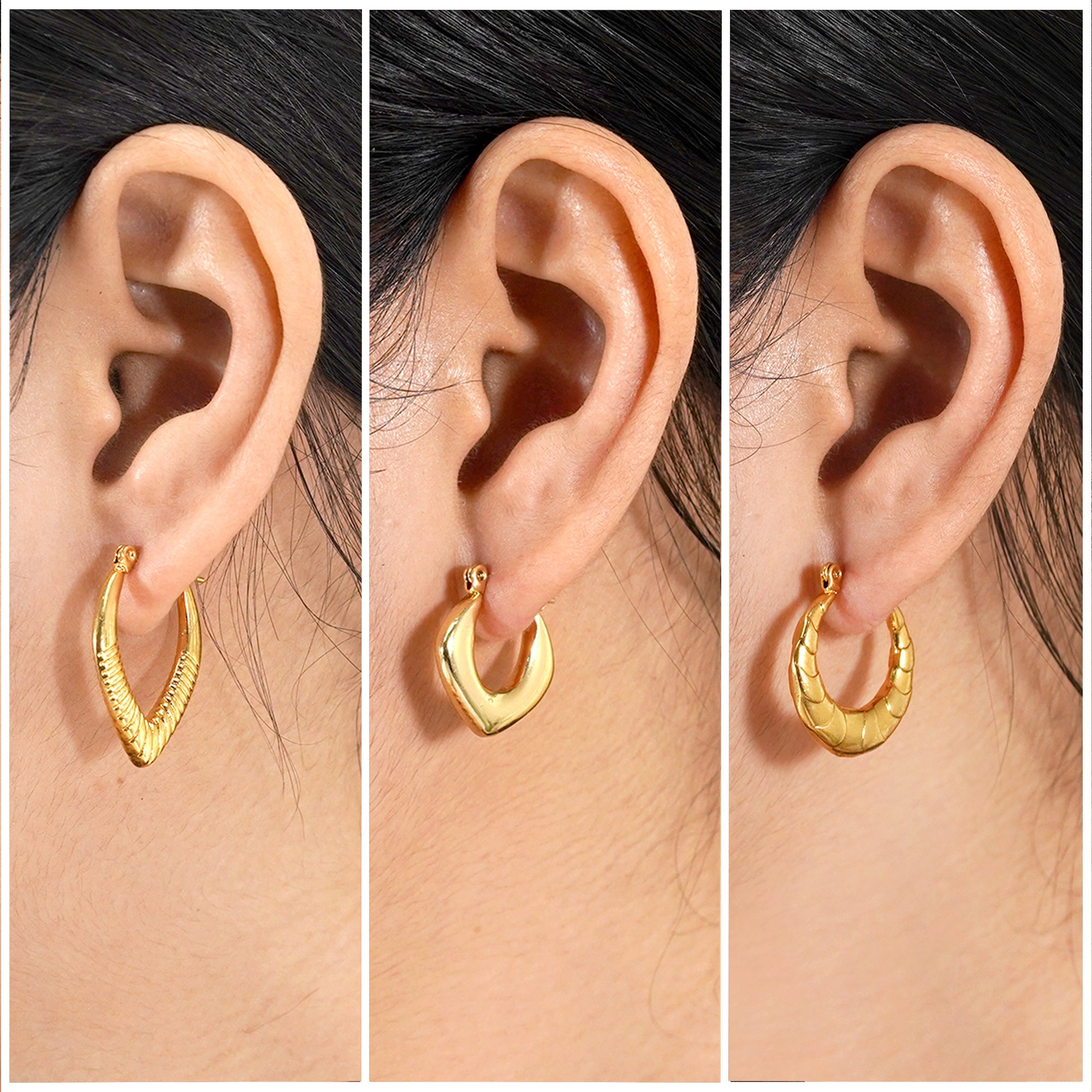 3 Pairs Classy Lightweight Latchback Earrings in Yellow Gold Plating - Multipack Chunky Jewelry - Gift for Women