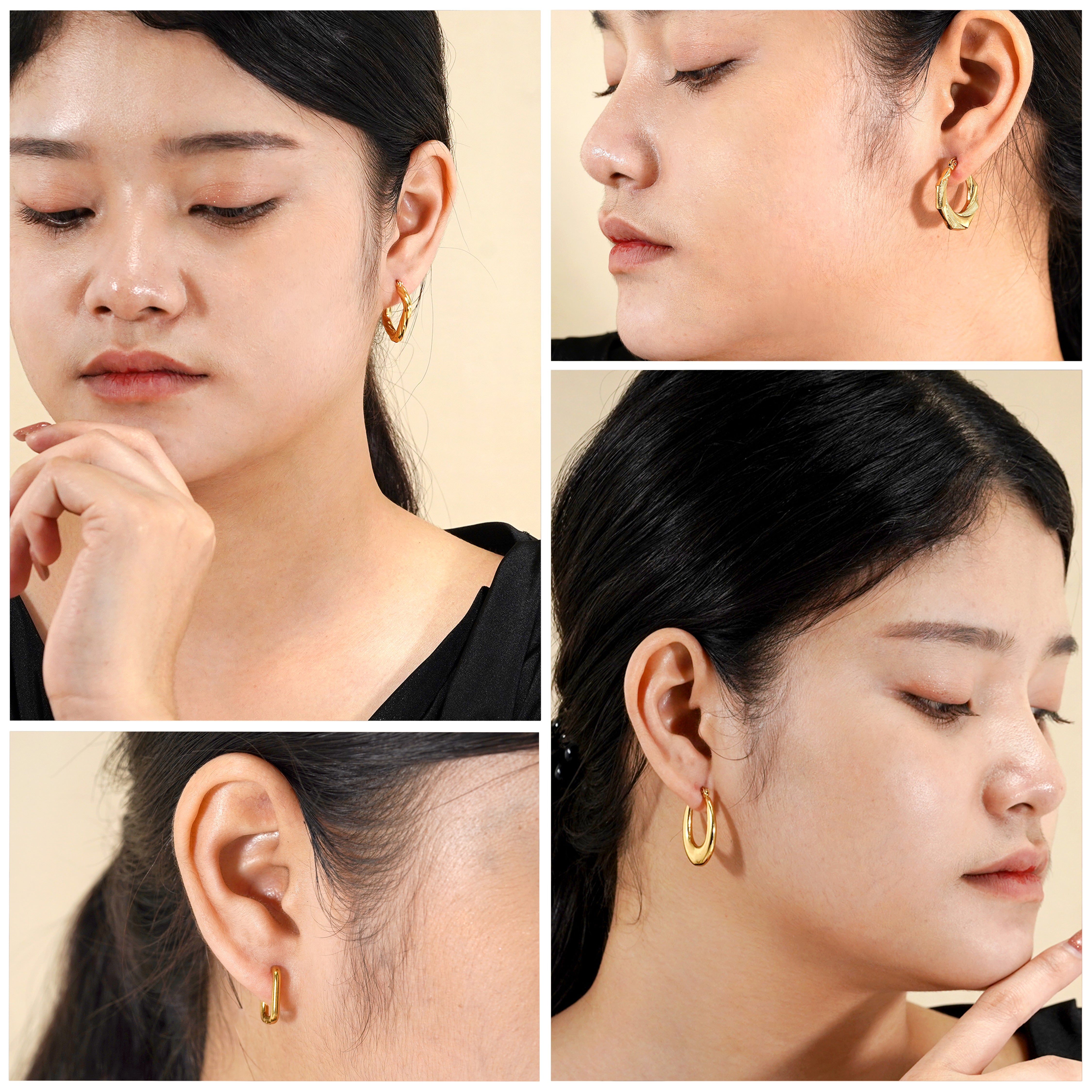 6 Pairs Geometric Shapes Latchback Earrings Set in Yellow Gold Plated - Multipack - Women's Fashion Earrings