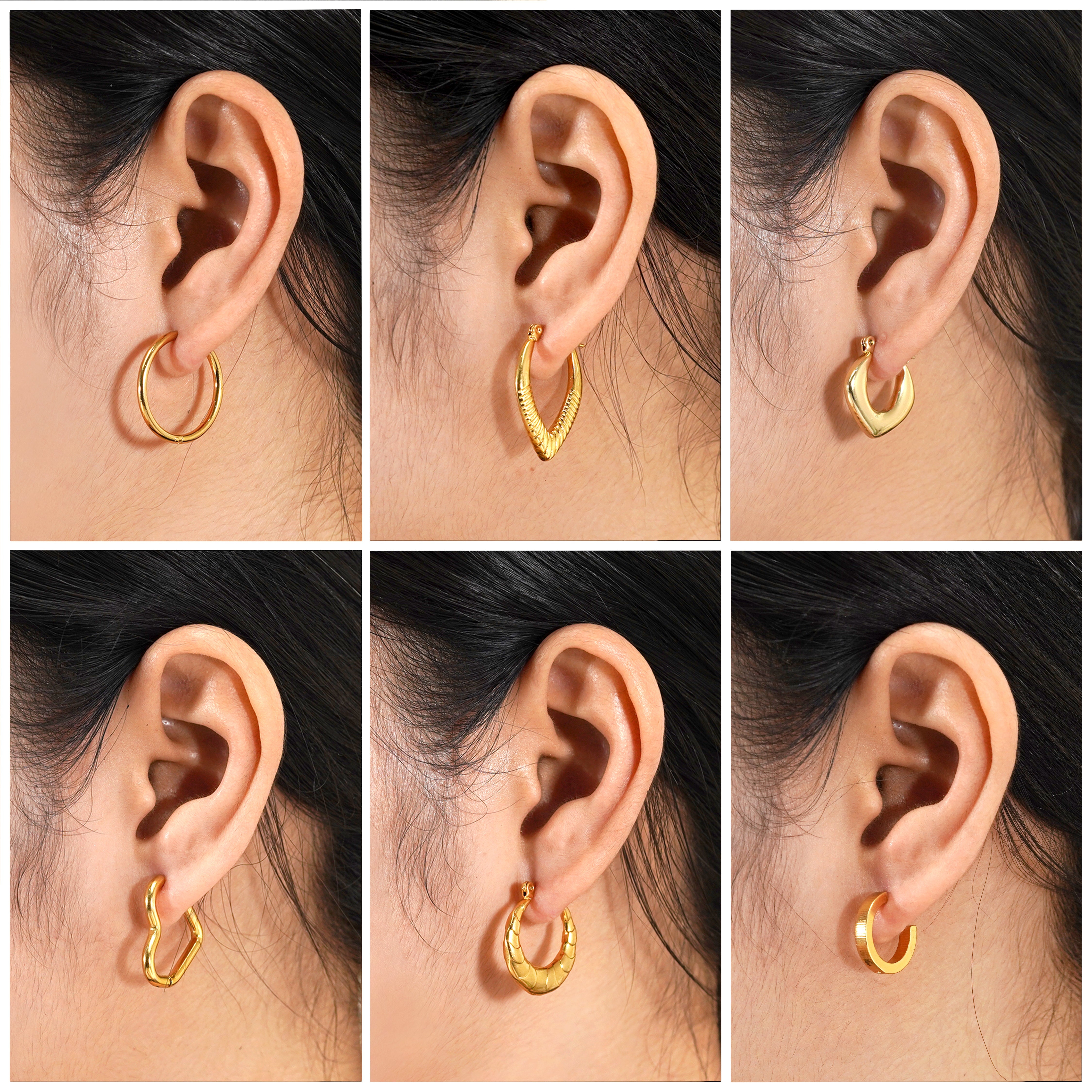 6 Pairs Women Earrings MultiPack Gift Set in Yellow Gold Plating, Multipack Lightweight, Hoop Huggies Twist Huggie Earrings for Daily Office Wear