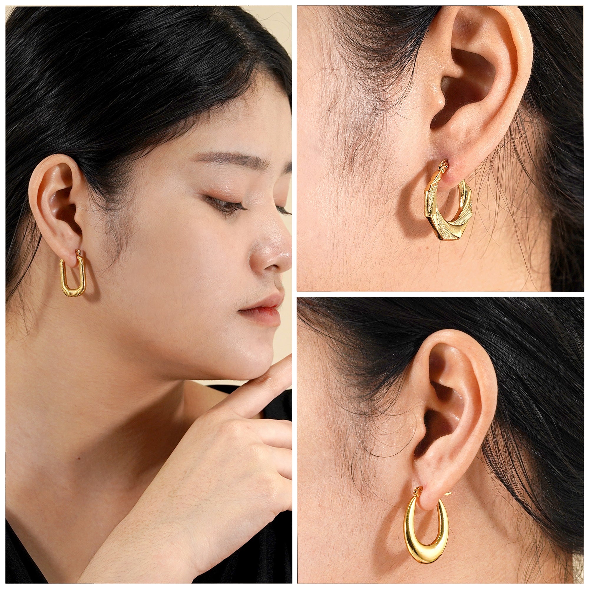 3 Pairs MultiPack Fashion Earrings Set in Yellow Gold Plating, Chunky, Twisted, Hoop Earrings, Paperclip, Drop Earrings, Jewelry Gift for Women