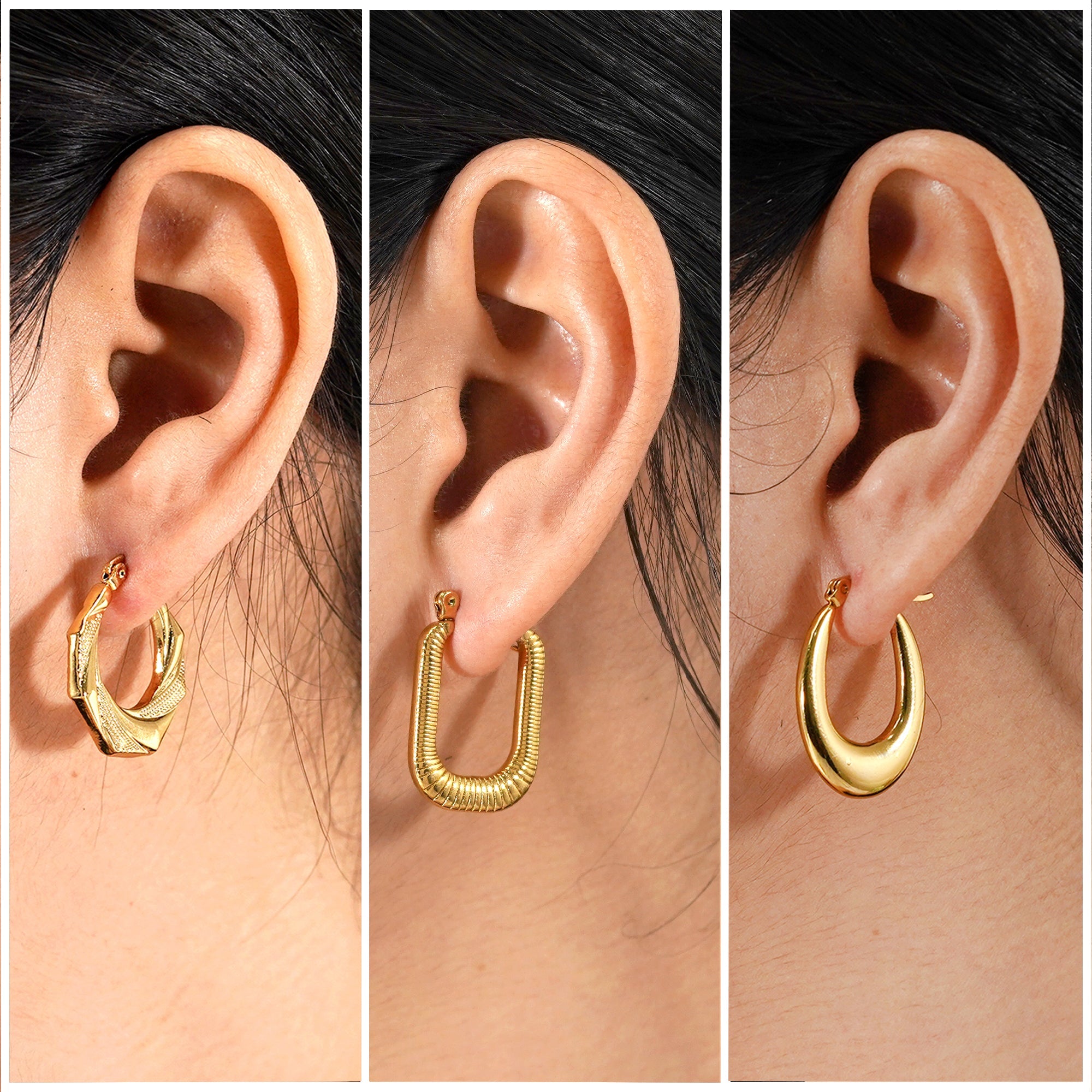 3 Pairs MultiPack Fashion Earrings Set in Yellow Gold Plating, Chunky, Twisted, Hoop Earrings, Paperclip, Drop Earrings, Jewelry Gift for Women