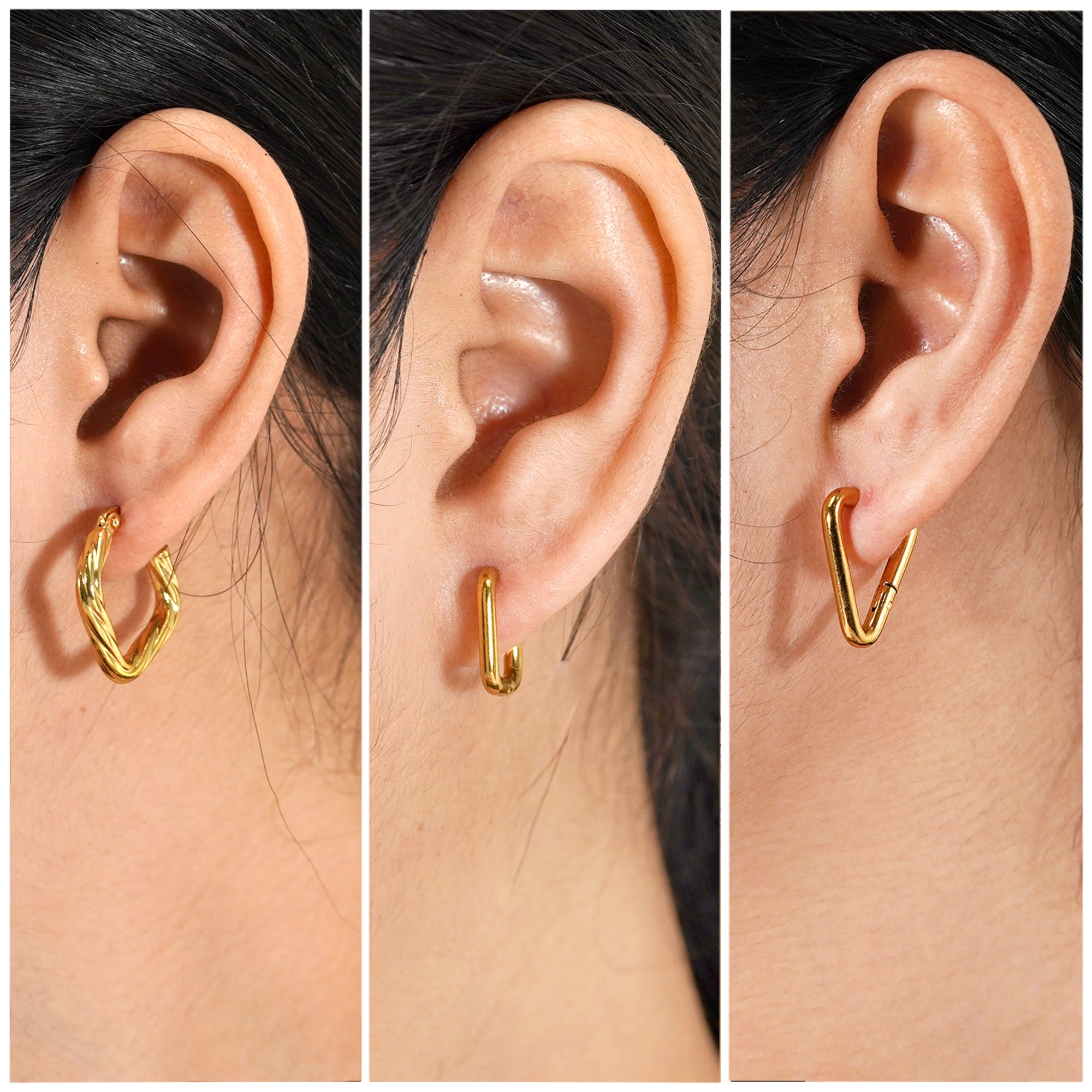 3 Pairs MultiPack Fashion Earrings Set in Yellow Gold Plating, Chunky, Twisted, Hoop Earrings, Paperclip, Drop Earrings, Jewelry Gift for Women