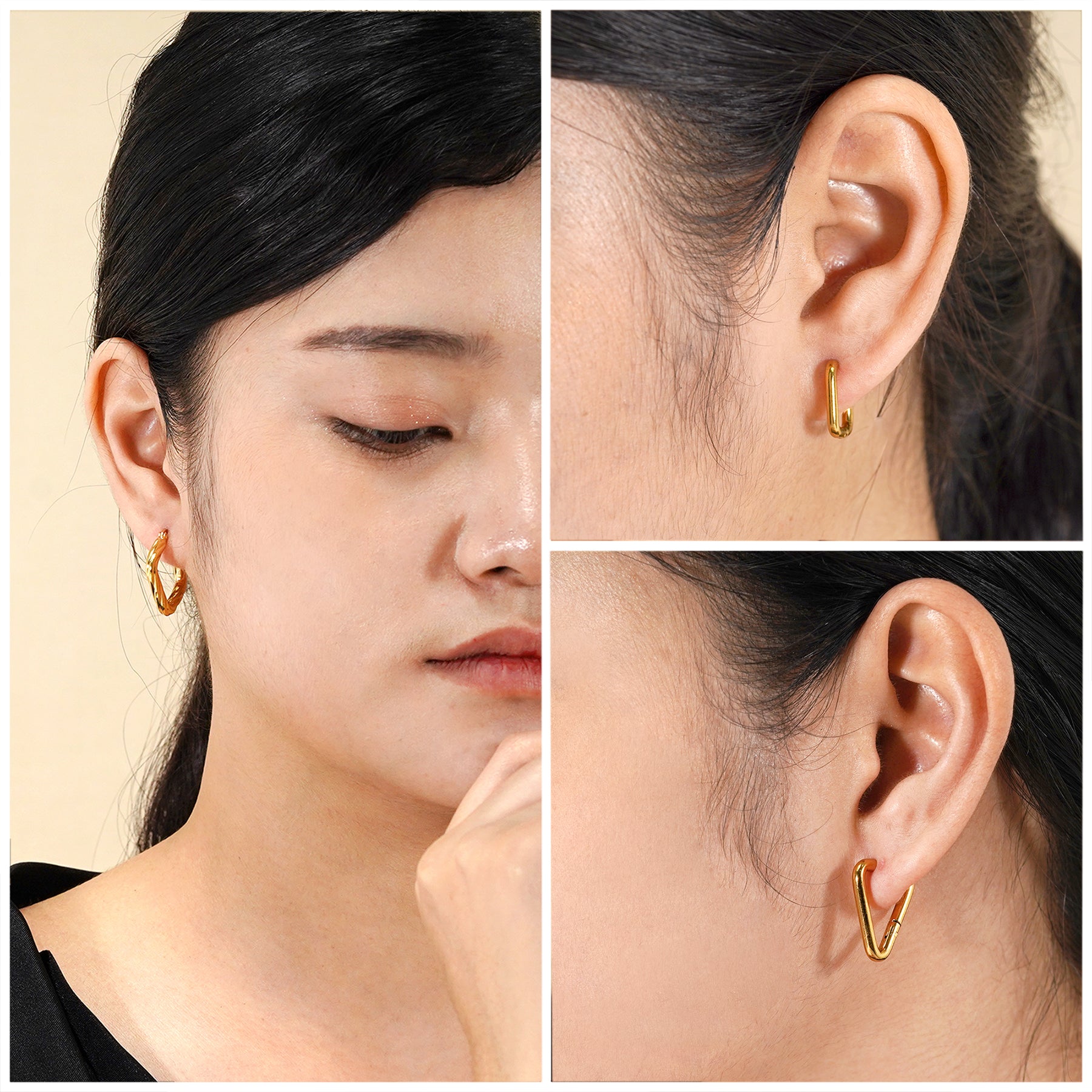 3 Pairs MultiPack Fashion Earrings Set in Yellow Gold Plating, Chunky, Twisted, Hoop Earrings, Paperclip, Drop Earrings, Jewelry Gift for Women