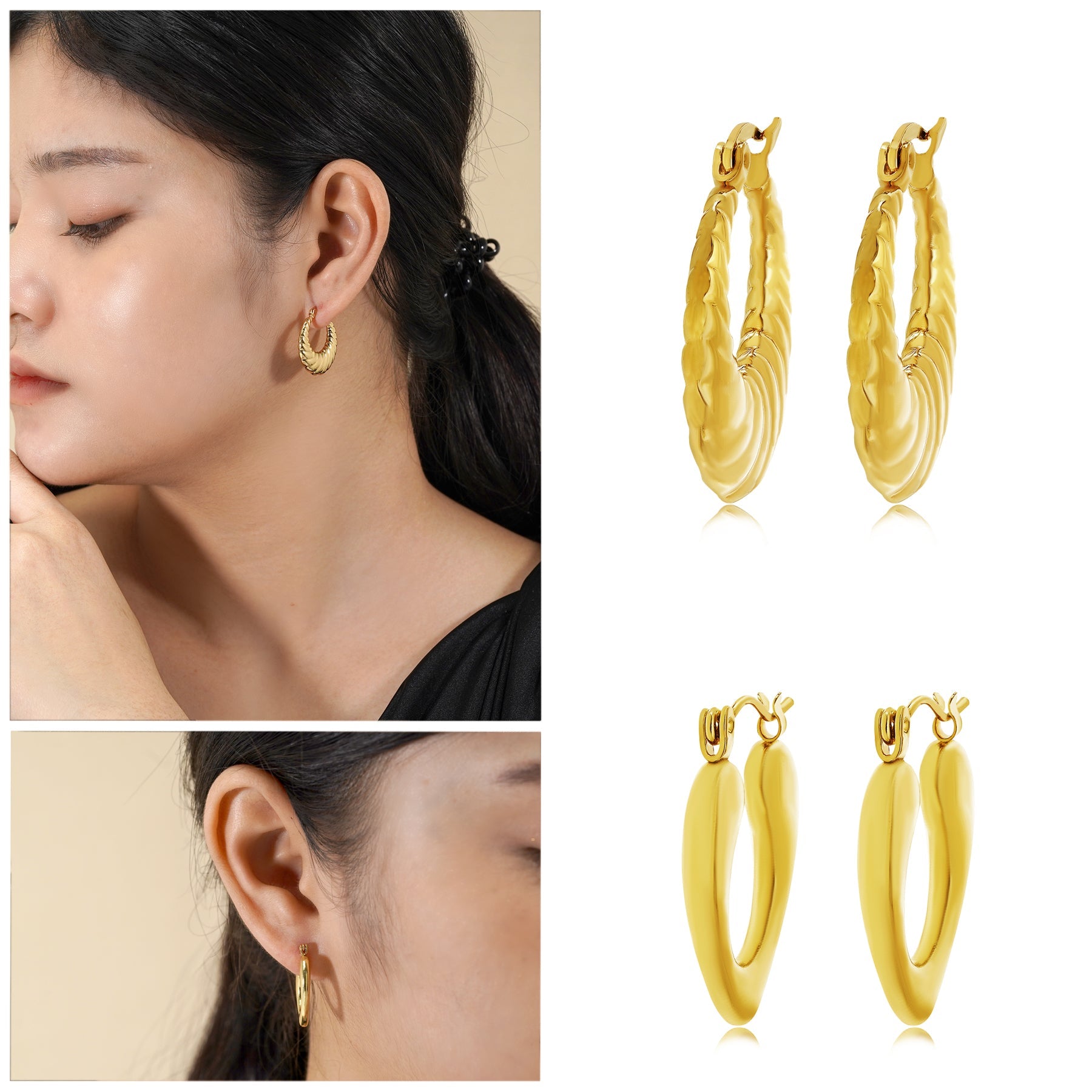 6 Pairs Multipack Earrings in Yellow Gold Plating - Chunky Lightweight Earrings for Women