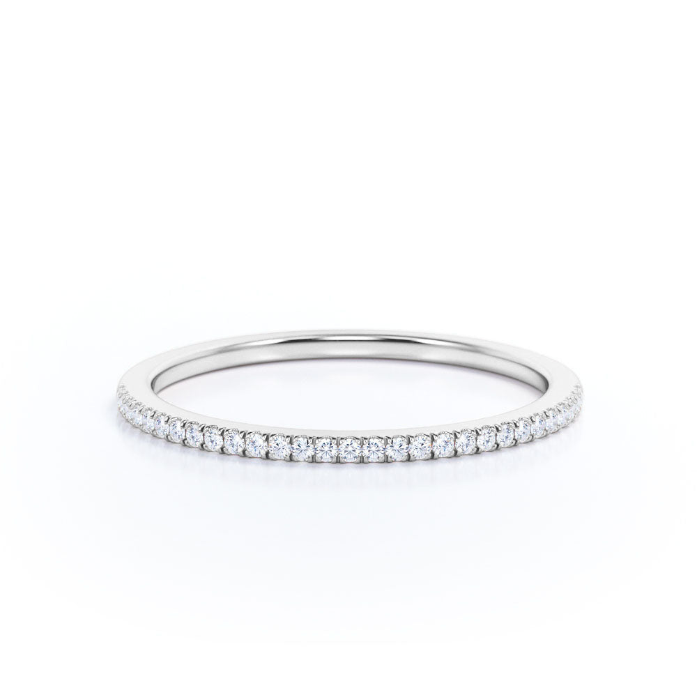 Pave Accented - 0.25 Carat Round Cut Cubic Zirconia - Classic Wedding Band - 18K White Gold Plating over Silver