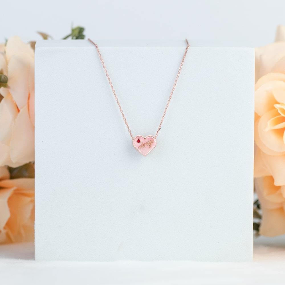 Always Charm Necklace with Natural Round Cut Ruby in 18K Rose Gold Plating over Silver