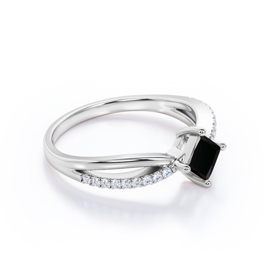 1 carat princess cut Black Diamond infinity engagement ring in white gold