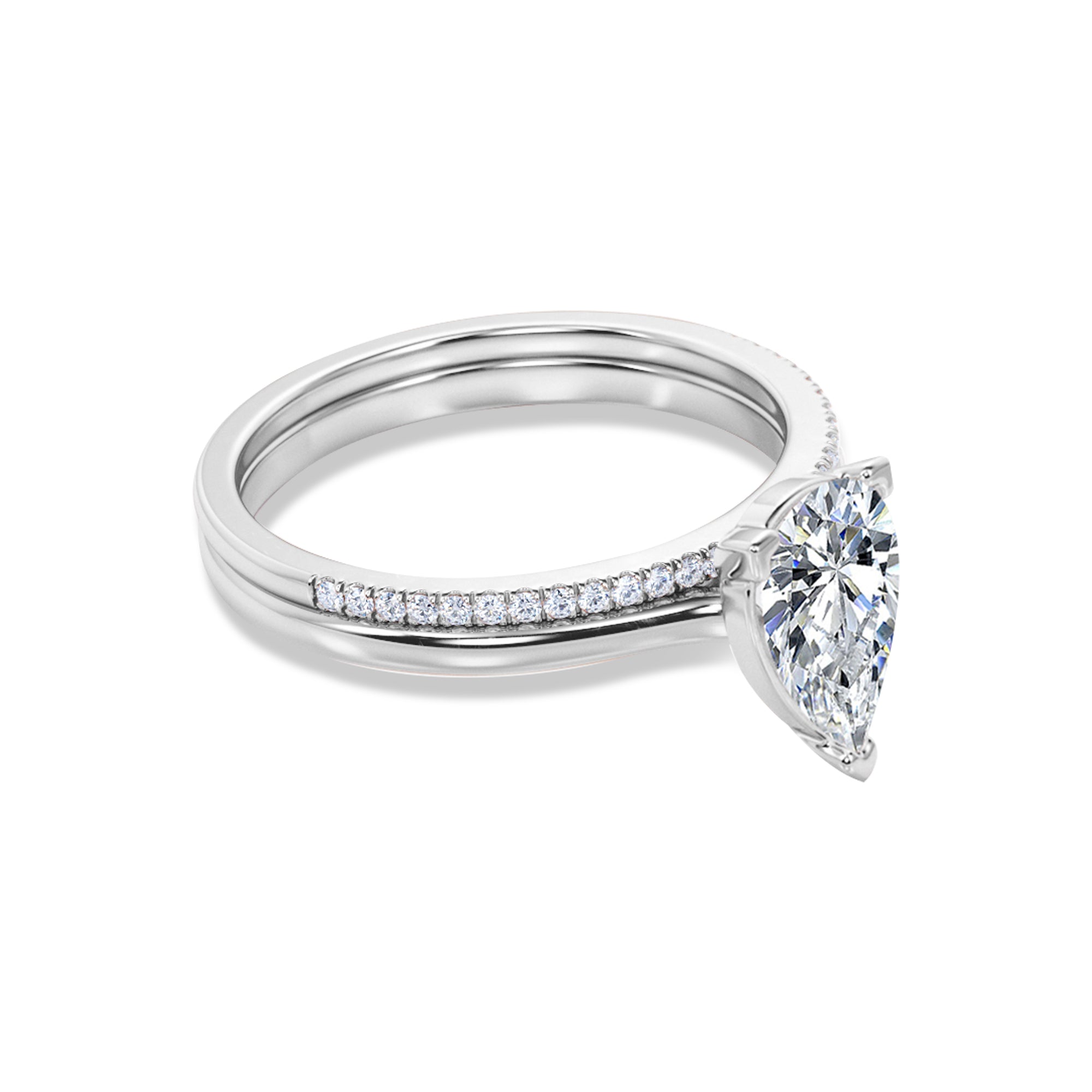 2.25 Carat Pear Cut Cubic Zirconia Solitaire Wedding Set in 18K White Gold over Brass