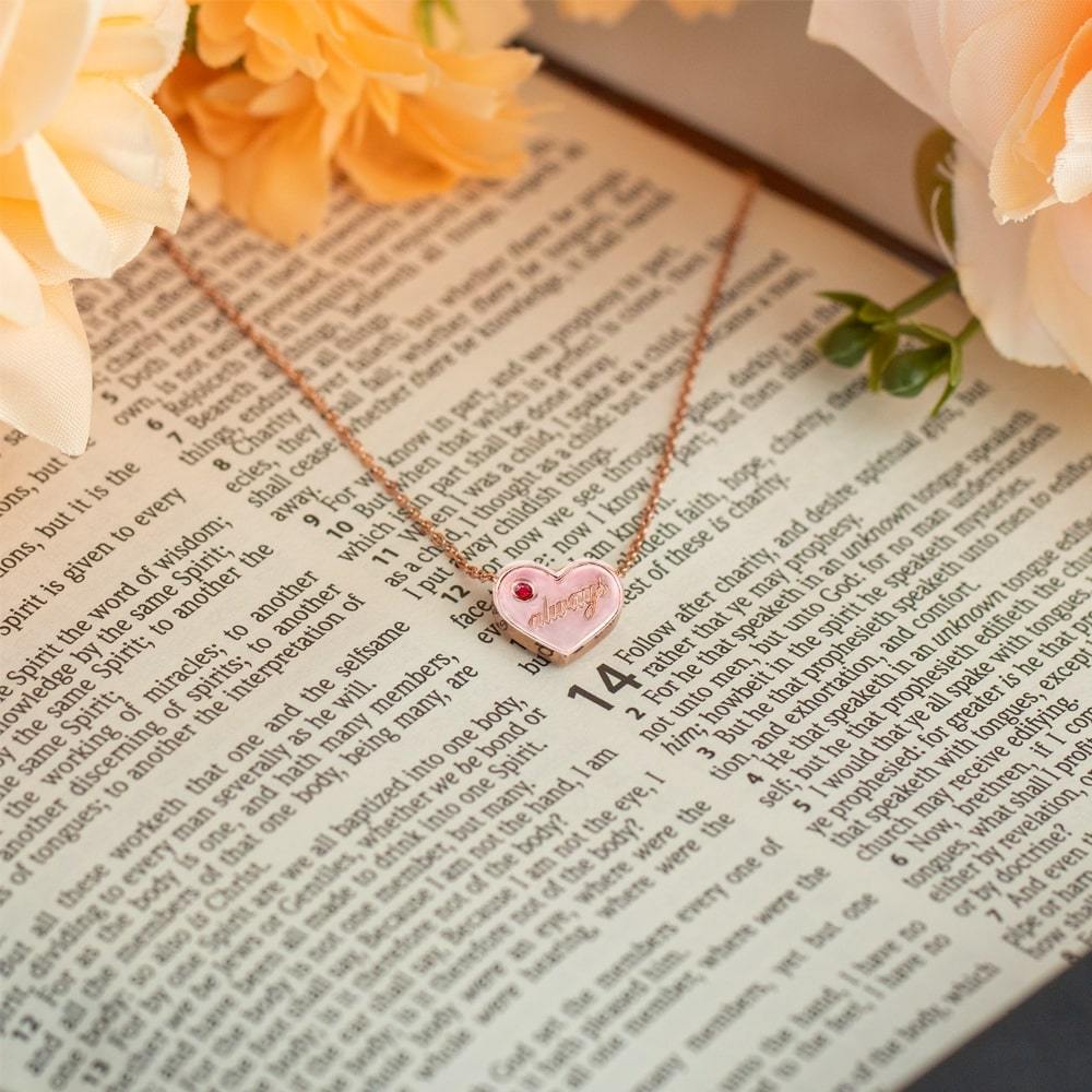 Always Charm Necklace with Natural Round Cut Ruby in 18K Rose Gold Plating over Silver