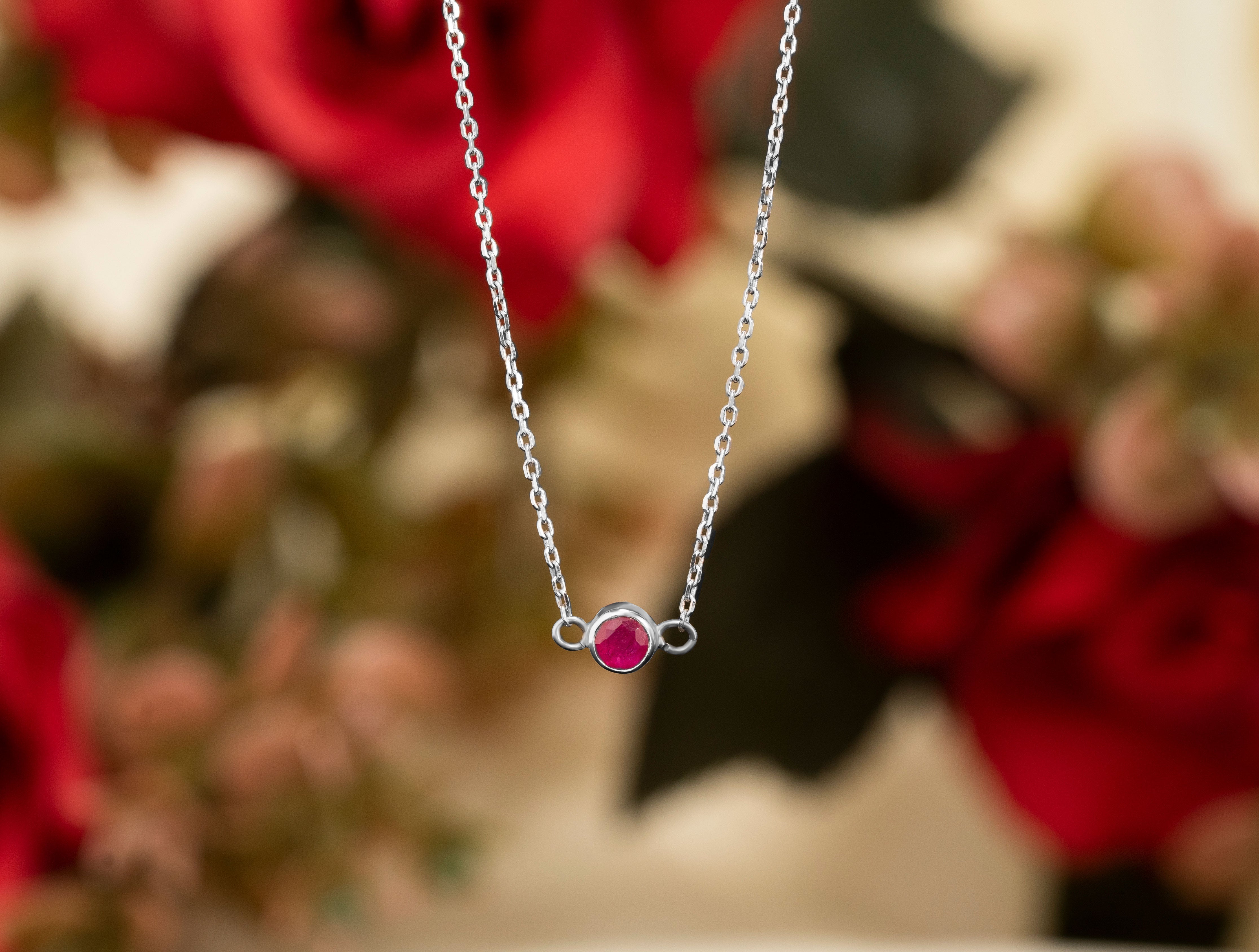 Petite Round Cut Ruby July Birthstone Custom Pendant Necklace in 18k White gold over silver