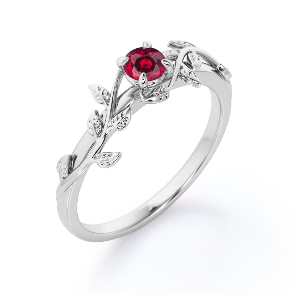 Nature Inspired 1 carat Round cut Lab-Created Ruby Solitaire Engagement ring in Rose Gold