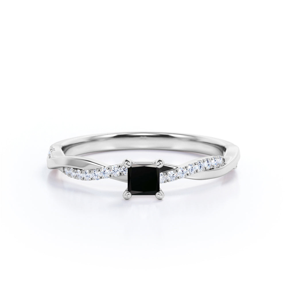 1.15 Carat Princess Cut Lab Grown Black Diamond Twisted Engagement Ring In White Gold