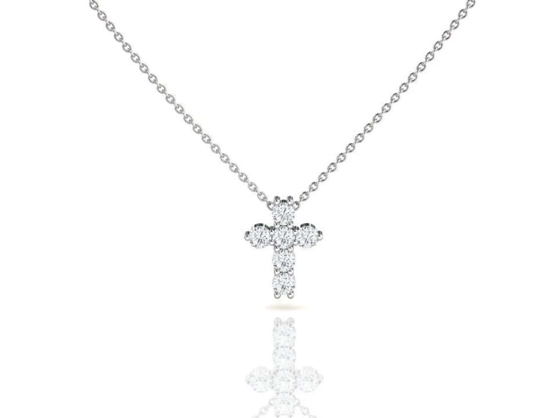 Perfect Cross Round cut Diamond Pendant Necklace for Women in 18k White Gold plating over Silver