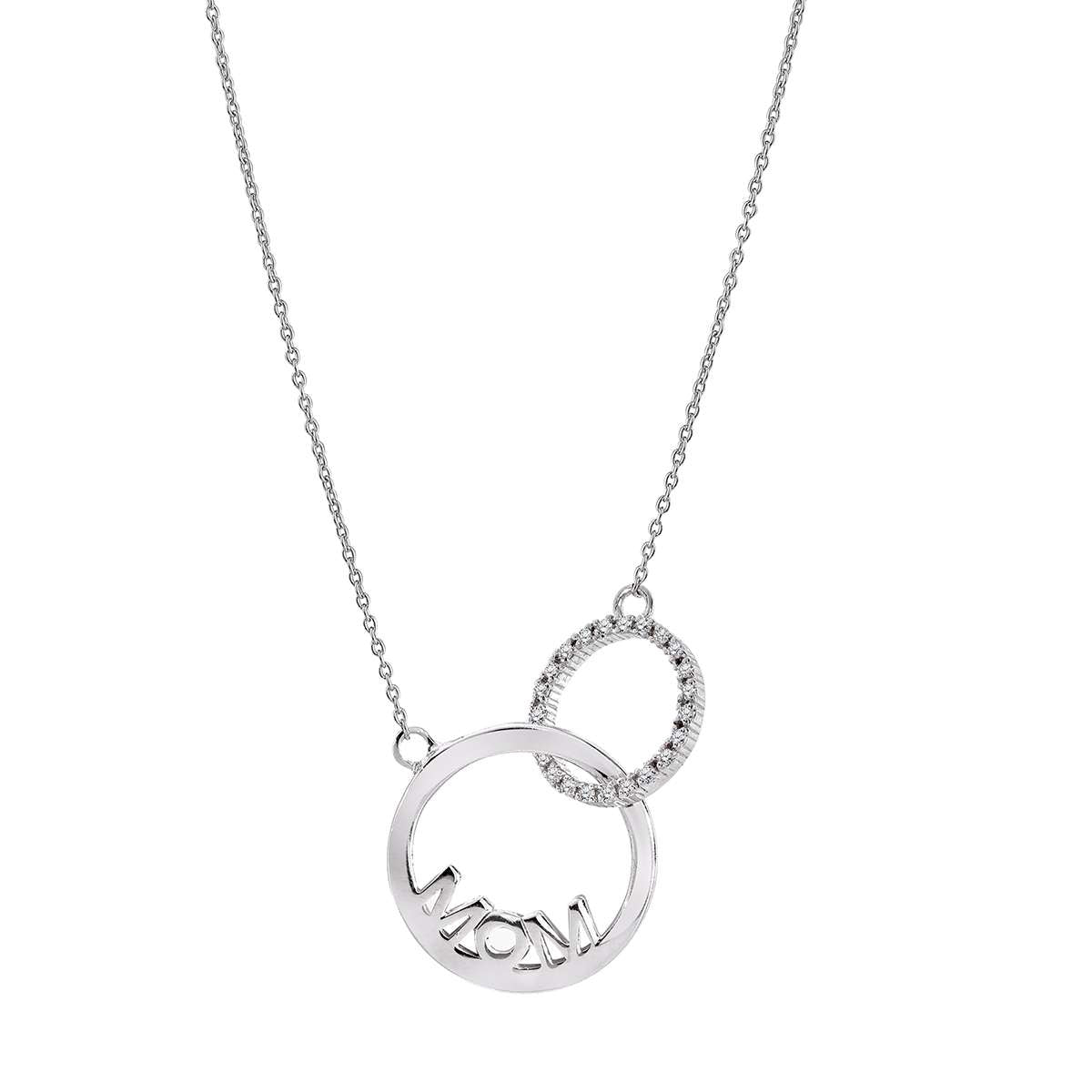 Interlocking Mother and Daughter Moissanite Pendant Necklace in 18K White Gold over Silver