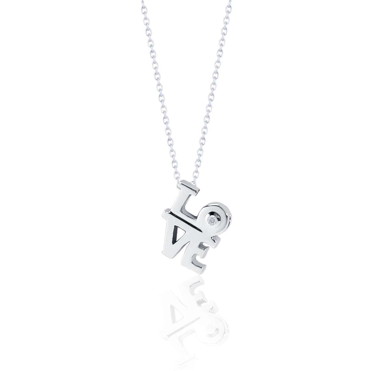 LOVE Diamond Pendant Necklace in 18K White Gold over Silver