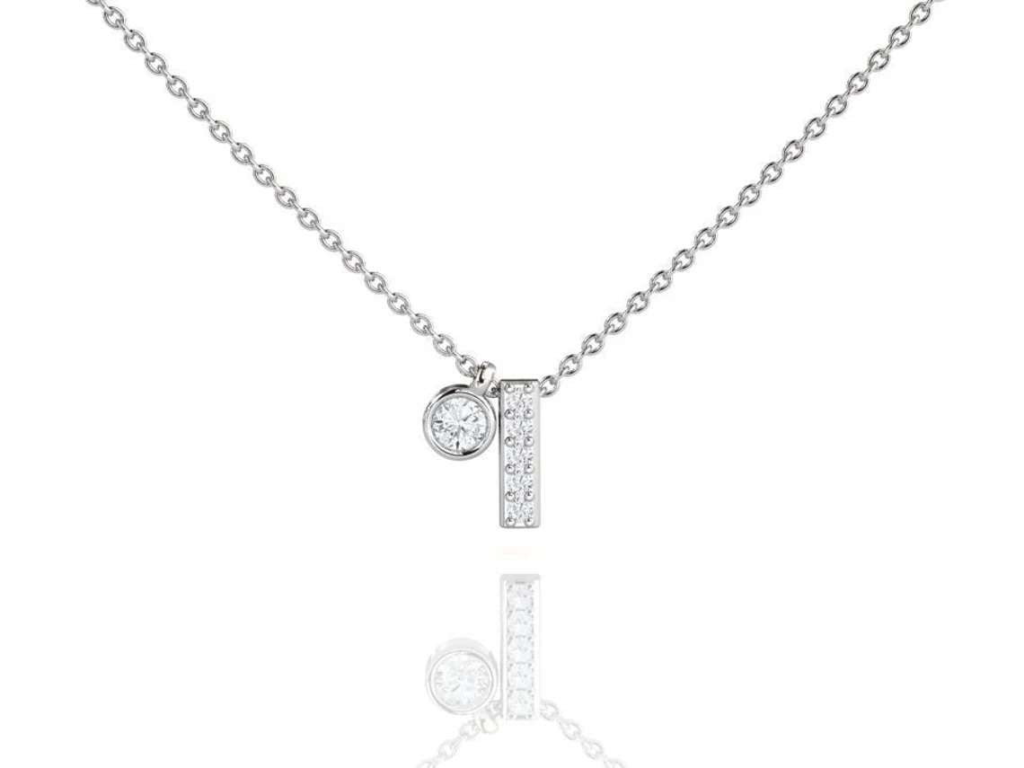 Beautiful Real Round Cut Diamond bar circle Pendant Necklace in 18K White Gold Plating over Silver