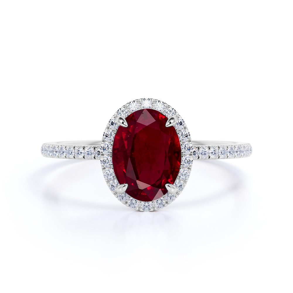 Antique 1.25 Carat Oval Cut Lab-Created Ruby and Diamond Halo Engagement Ring in Rose Gold